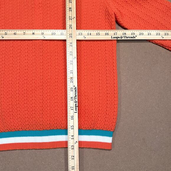 Vintage 70s BodinKnits Orange Knit Sweater Sz 12 Mock Neck Stripe Trim USA - Picture 7 of 8